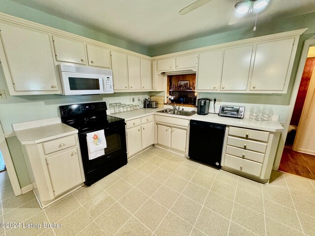 608 Lincoln Park Rd, Springfield, KY 40069 - kitchen featuring a toaster, light countertops, a ceiling fan, a sink, and black appliances