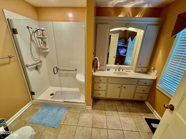 608 Lincoln Park Rd, Springfield, KY 40069 - bathroom with baseboards, toilet, a stall shower, and tile patterned floors
