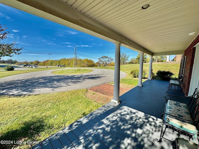 608 Lincoln Park Rd, Springfield, KY 40069 - wooden terrace with covered porch and a yard