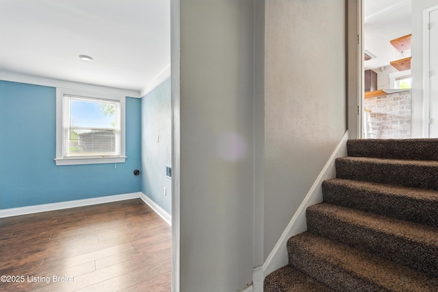 stairs featuring baseboards and wood finished floors