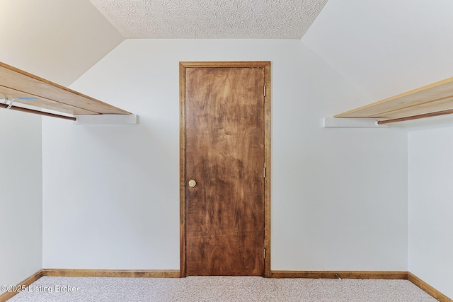 walk in closet featuring lofted ceiling and carpet