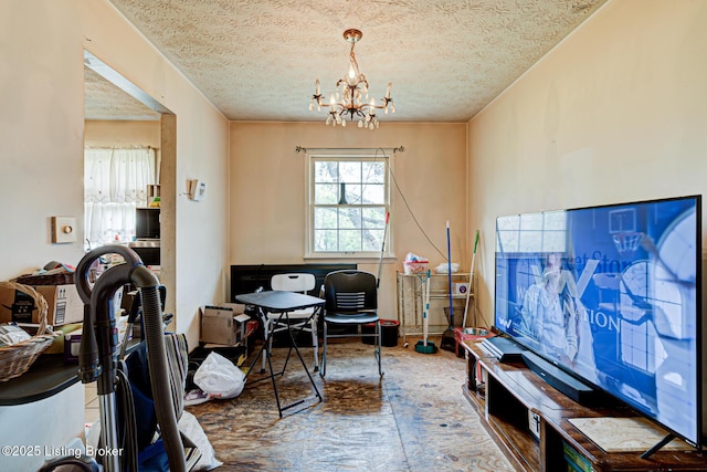 821 Creekvalley Rd, Louisville, KY 40243 - interior space featuring a textured ceiling and a notable chandelier