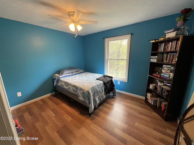 154 Gossom Ln, Milton, KY 40045 - bedroom with ceiling fan, baseboards, and wood finished floors