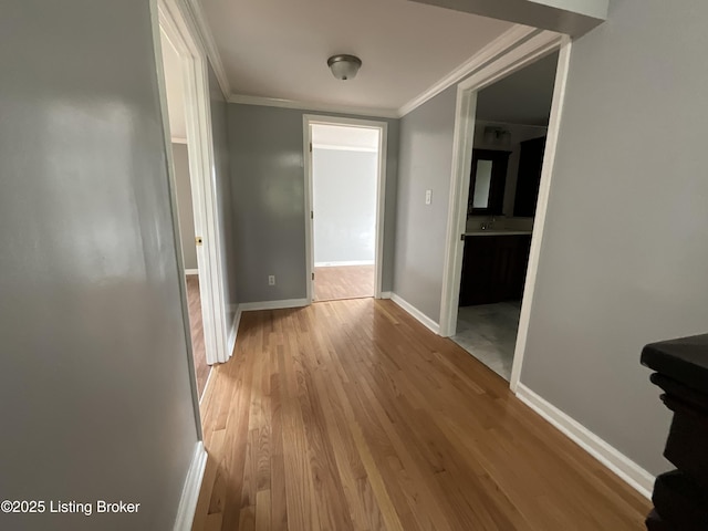 224 Spring Creek Ln, Milton, KY 40045 - hall featuring baseboards, ornamental molding, and wood finished floors
