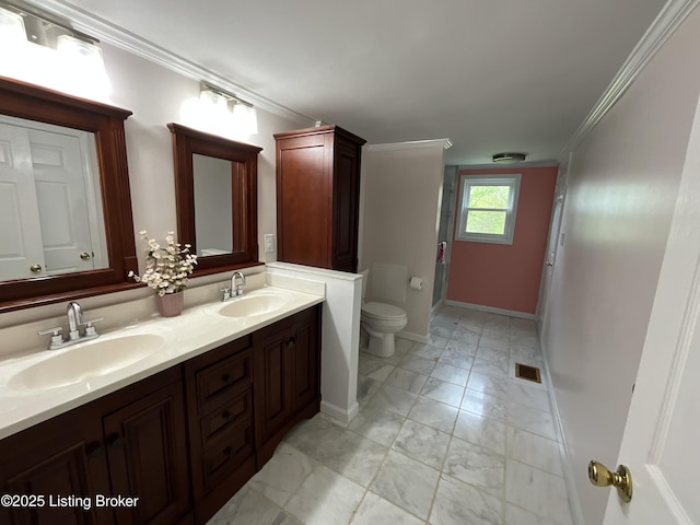 224 Spring Creek Ln, Milton, KY 40045 - bathroom featuring visible vents, marble finish floor, toilet, and a sink