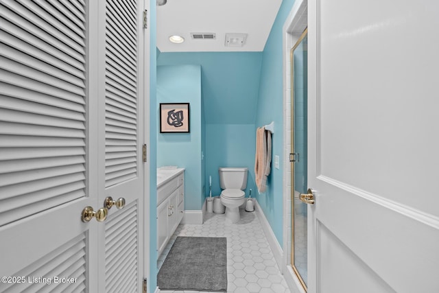 9790 Shelbyville Rd, Simpsonville, KY 40067 - bathroom with visible vents, toilet, a stall shower, and a closet