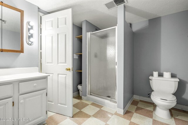 5502 Highpoint Dr, Crestwood, KY 40014 - bathroom featuring vanity, a shower stall, tile patterned floors, and a textured ceiling