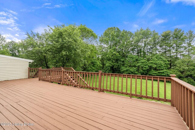 5502 Highpoint Dr, Crestwood, KY 40014 - wooden terrace featuring a yard and view of wooded area