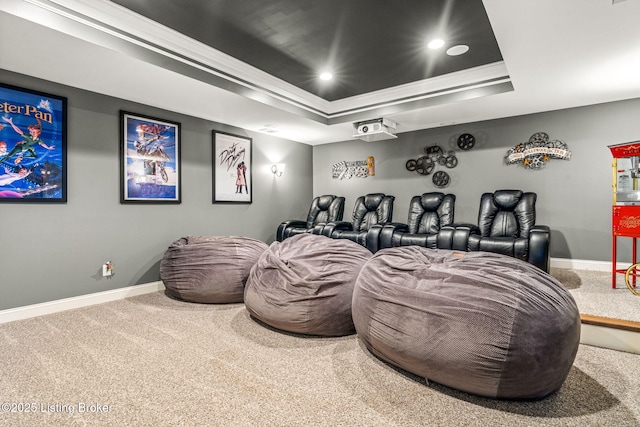 10905 Rock Valley Ct, Louisville, KY 40241 - carpeted home theater room featuring a raised ceiling, baseboards, recessed lighting, and ornamental molding