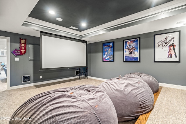 10905 Rock Valley Ct, Louisville, KY 40241 - carpeted cinema room featuring a tray ceiling, crown molding, baseboards, and recessed lighting
