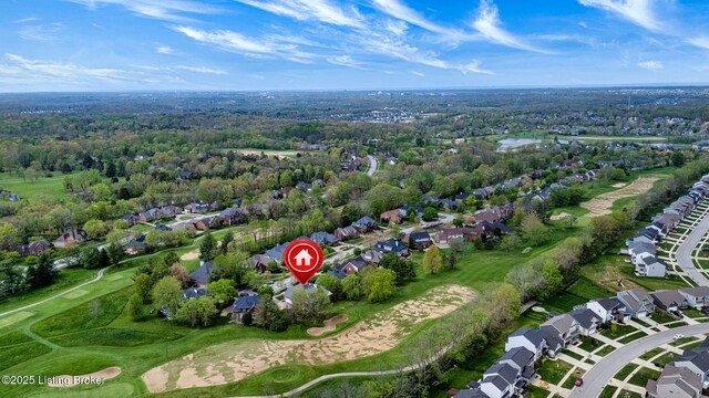 bird's eye view featuring a residential view and golf course view