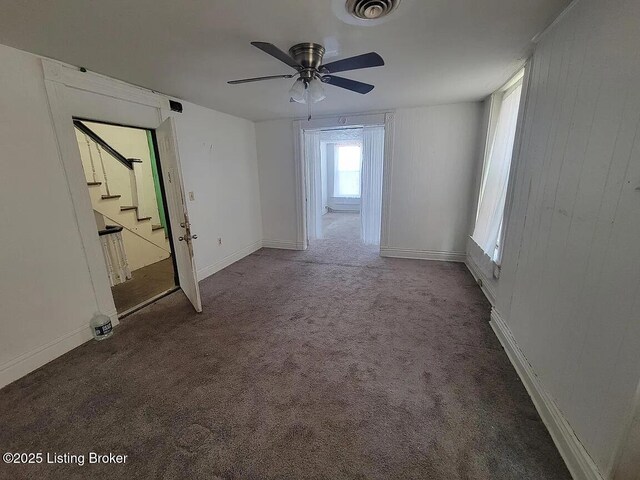 210 E Ormsby Ave, Louisville, KY 40203 - unfurnished room featuring ceiling fan, carpet floors, stairs, and visible vents