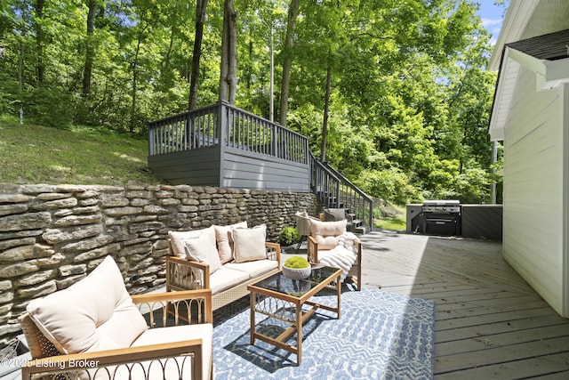 1907 Charbdin Pl, Louisville, KY 40207 - wooden terrace featuring an outdoor living space, stairs, and grilling area