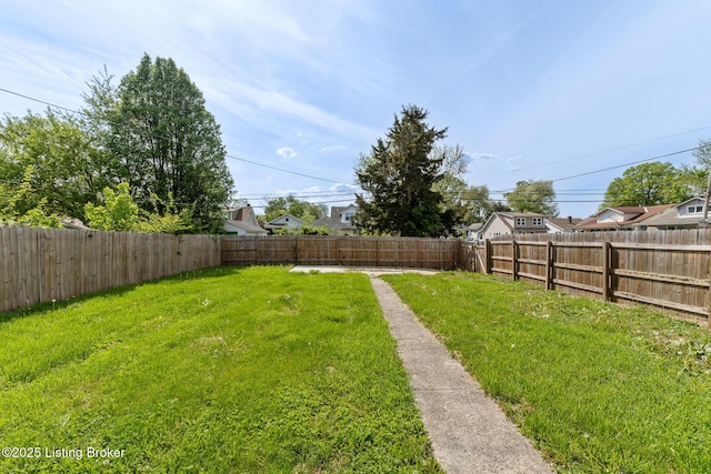 view of yard with a fenced backyard