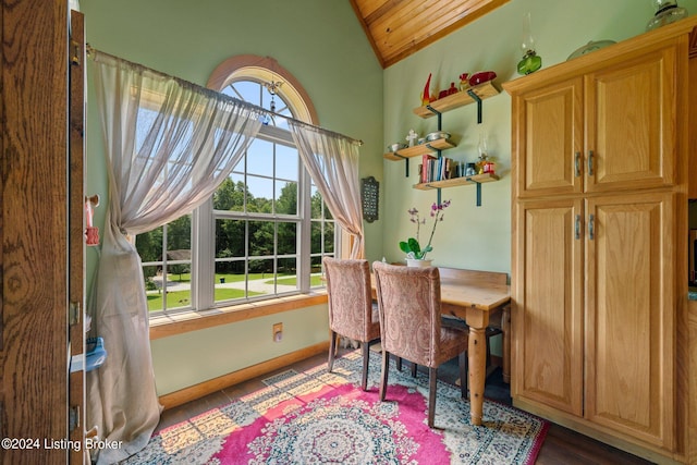515 Brier Creek Meadows Rd, Mammoth Cave, KY 42259 - dining space with vaulted ceiling, visible vents, wood ceiling, and wood finished floors