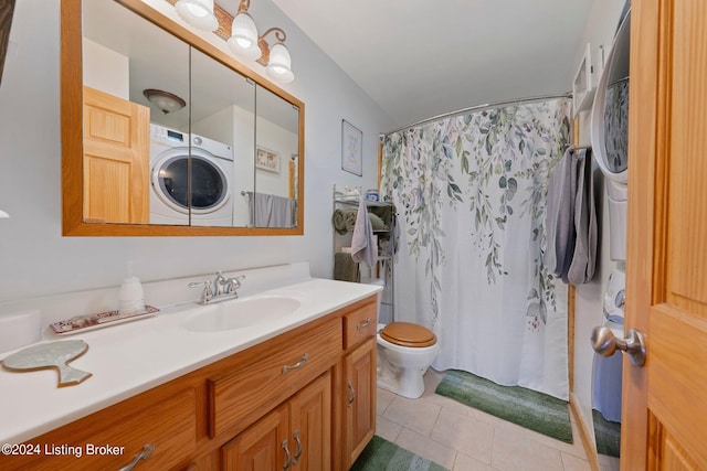 515 Brier Creek Meadows Rd, Mammoth Cave, KY 42259 - full bathroom featuring tile patterned floors, toilet, curtained shower, vanity, and washer / dryer