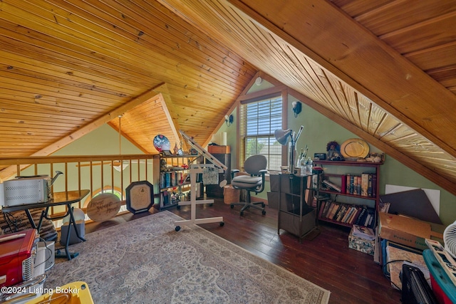 515 Brier Creek Meadows Rd, Mammoth Cave, KY 42259 - office area with wood-type flooring, lofted ceiling, and wooden ceiling