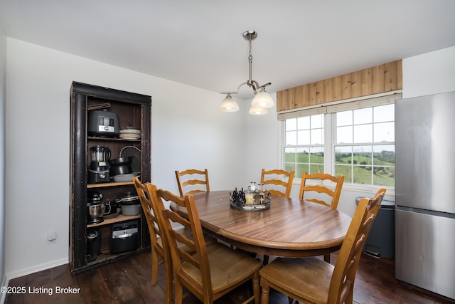 dining room with baseboards and dark wood finished floors