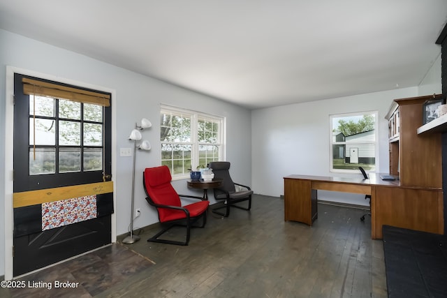 office area with dark wood-type flooring