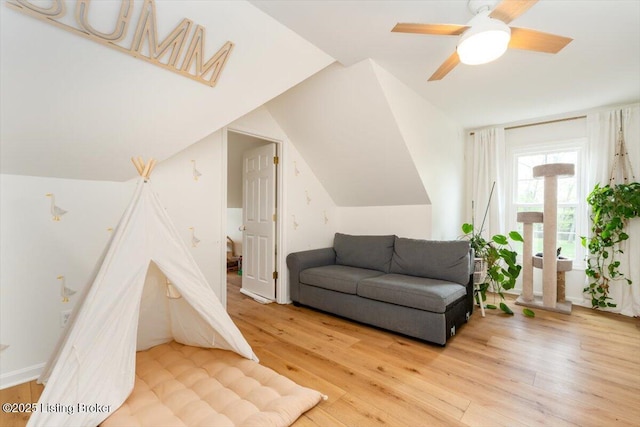 interior space featuring light wood-type flooring and ceiling fan