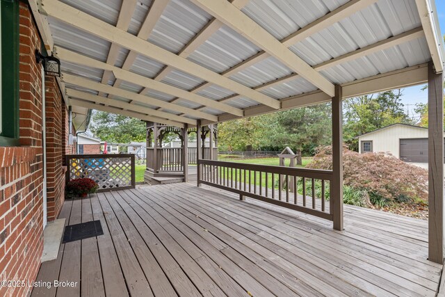 150 Joy St, Lawrenceburg, KY 40342 - wooden deck featuring fence and an outbuilding