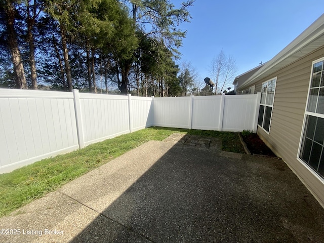 view of yard with a patio area and a fenced backyard