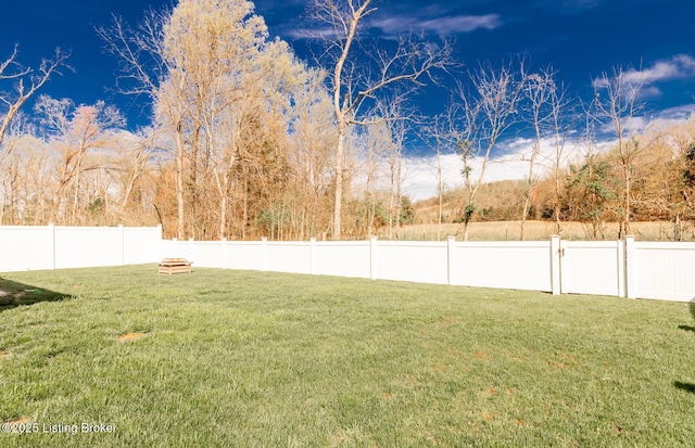 view of yard with a fenced backyard