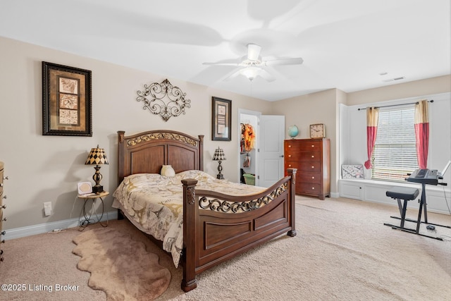 14729 Forbes Cir, Louisville, KY 40245 - bedroom featuring baseboards, visible vents, light carpet, and ceiling fan