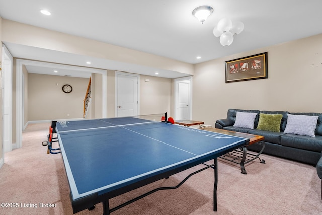 14729 Forbes Cir, Louisville, KY 40245 - recreation room featuring baseboards, recessed lighting, and light colored carpet