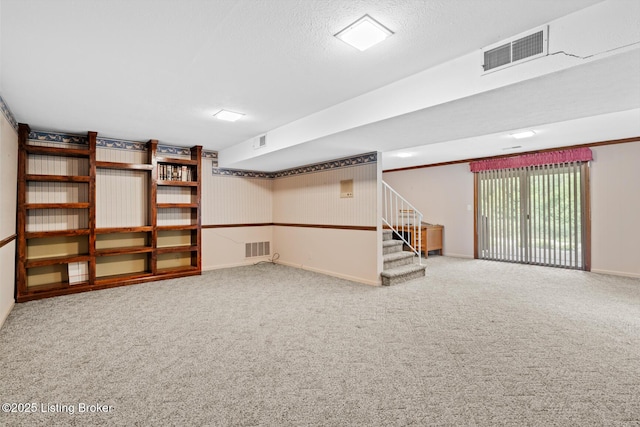 9111 Royal Oak Dr, Louisville, KY 40272 - basement featuring stairway, carpet flooring, and baseboards