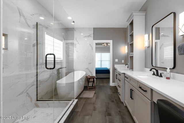 7492 Edith Way, Crestwood, KY 40014 - ensuite bathroom featuring a freestanding bath, a marble finish shower, vanity, and ensuite bath