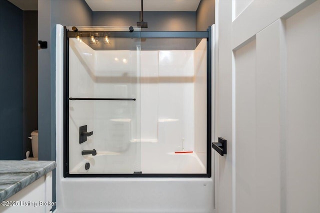 7492 Edith Way, Crestwood, KY 40014 - bathroom with vanity, a combined bath / shower with rainfall shower, and toilet