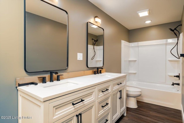 7492 Edith Way, Crestwood, KY 40014 - full bath featuring shower / bath combination, a sink, wood finished floors, and toilet