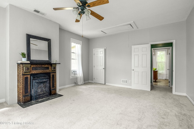 309 W Madison St, La Grange, KY 40031 - unfurnished living room with attic access, carpet, ceiling fan, and baseboards
