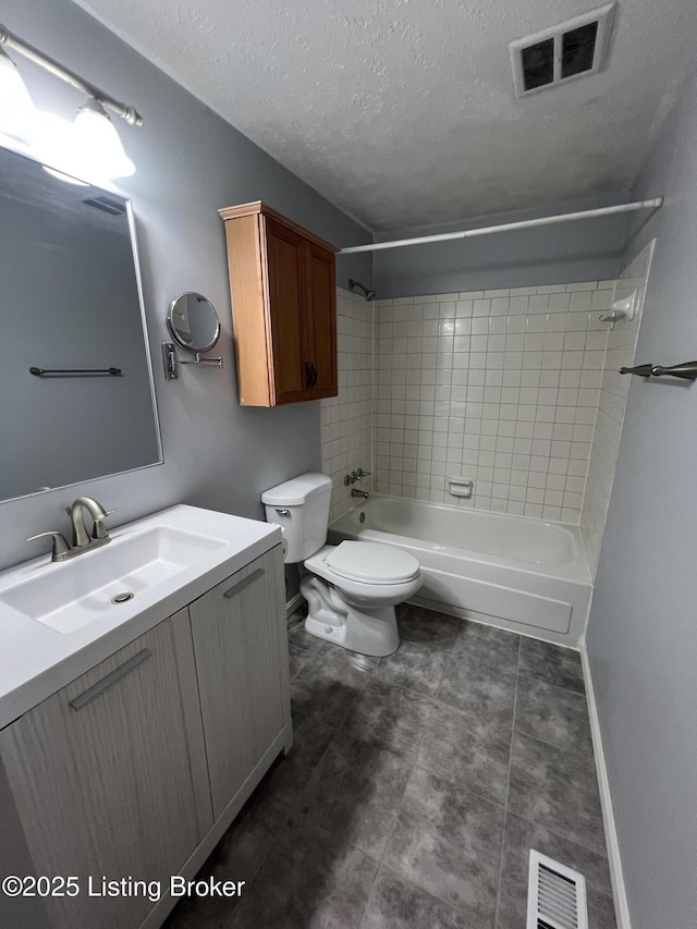 4213 Shenandoah Dr, Louisville, KY 40241 - bathroom featuring a textured ceiling, visible vents, toilet, vanity, and  shower combination