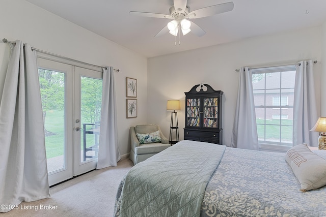 3817 Carriage Hill Dr, Crestwood, KY 40014 - bedroom with french doors, access to exterior, carpet flooring, and a ceiling fan