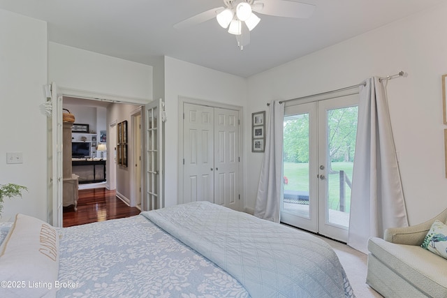 3817 Carriage Hill Dr, Crestwood, KY 40014 - bedroom featuring french doors, access to exterior, a ceiling fan, and a closet