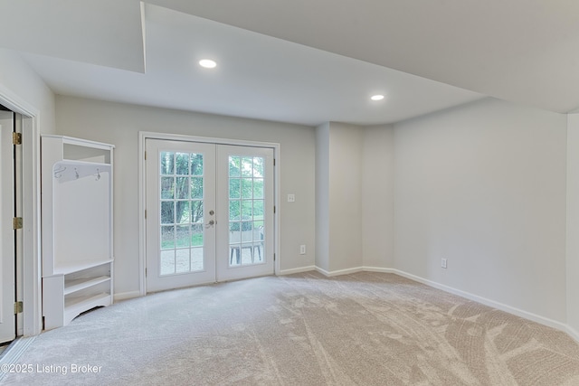 3817 Carriage Hill Dr, Crestwood, KY 40014 - unfurnished living room featuring carpet, french doors, baseboards, and recessed lighting