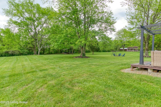 3817 Carriage Hill Dr, Crestwood, KY 40014 - view of green lawn featuring a pergola and view of wooded area