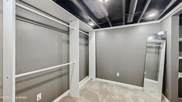 walk in closet with carpet floors