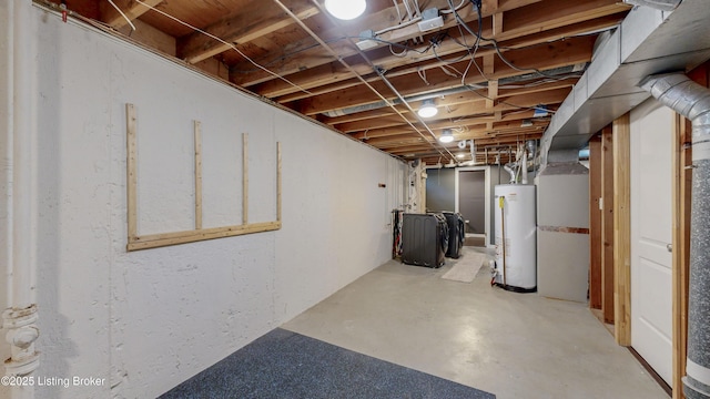 unfinished below grade area featuring water heater