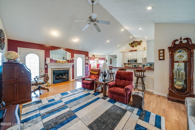 109 Terri Rose Ct, Hodgenville, KY 42748 - living room featuring recessed lighting, a fireplace, light wood finished floors, baseboards, and a ceiling fan