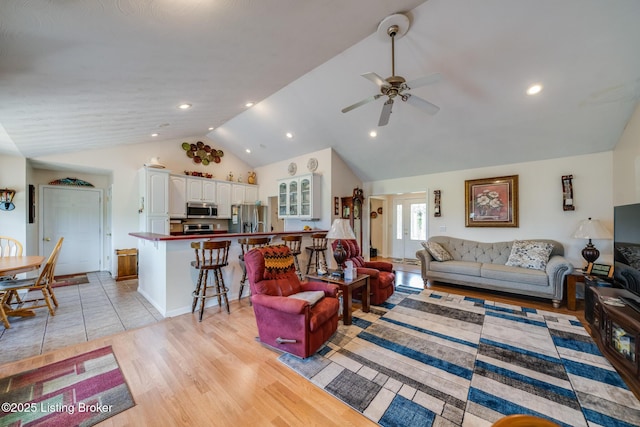 109 Terri Rose Ct, Hodgenville, KY 42748 - living room with ceiling fan, light wood-style flooring, and vaulted ceiling
