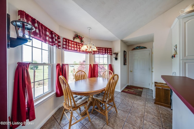 109 Terri Rose Ct, Hodgenville, KY 42748 - dining area with a chandelier, baseboards, a healthy amount of sunlight, and vaulted ceiling