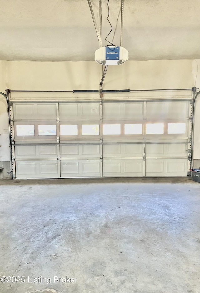 garage with a garage door opener