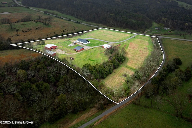 birds eye view of property with a rural view