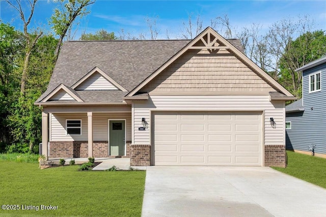1332 Etawah Ave, Louisville, KY 40222 - craftsman inspired home with brick siding, driveway, a garage, a front lawn, and a shingled roof
