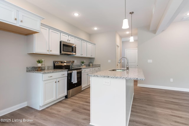 1332 Etawah Ave, Louisville, KY 40222 - kitchen featuring stainless steel appliances, a sink, baseboards, light wood-style floors, and recessed lighting