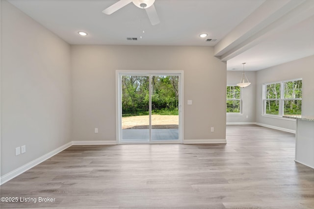 1332 Etawah Ave, Louisville, KY 40222 - empty room featuring a ceiling fan, light wood-style floors, baseboards, and recessed lighting