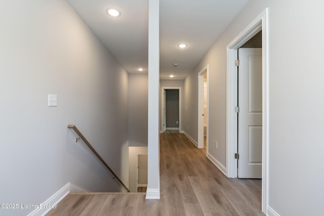 1332 Etawah Ave, Louisville, KY 40222 - hallway featuring an upstairs landing, light wood-type flooring, recessed lighting, and baseboards